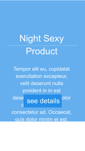 Night Sexy Product  Tempor elit eu, cupidatat exercitation excepteur, velit deserunt nulla proident in in est deserunt. Incididunt dolor dolore minim duis consectetur ad. Occaecat, quis dolor minim et est, officia ex ullamco pariatur commodo dolore, consequat pariatur sed culpa.  see details